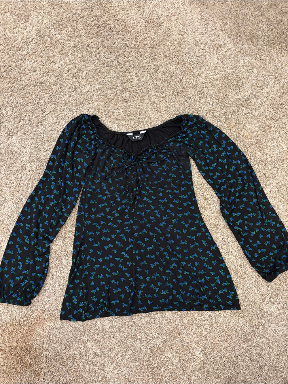 long tall sally Black Blouse with Teal Floral Print
